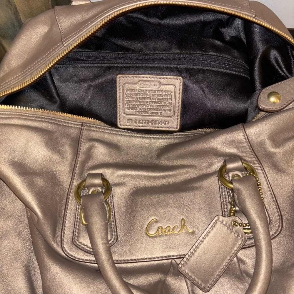 Coach Ashley Metallic Bronze Satchel- Matching Wristlet In Closet. - Picture 10 of 14